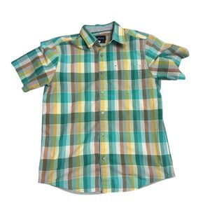 Marmot Men's Size Medium Green Plaid Short Sleeve Button Down‎ Shirt